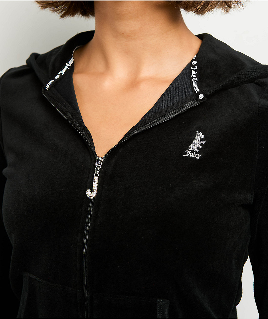 Juicy  Couture Scottie Dog Black Cotton Velour Zip Hoodie