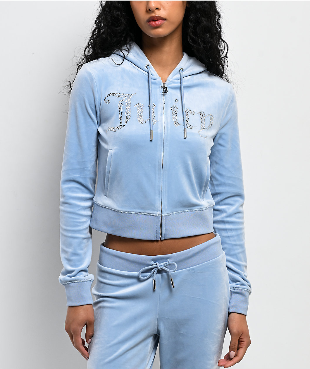 Juicy Couture Front Bling Frosted Velour Zip Hoodie