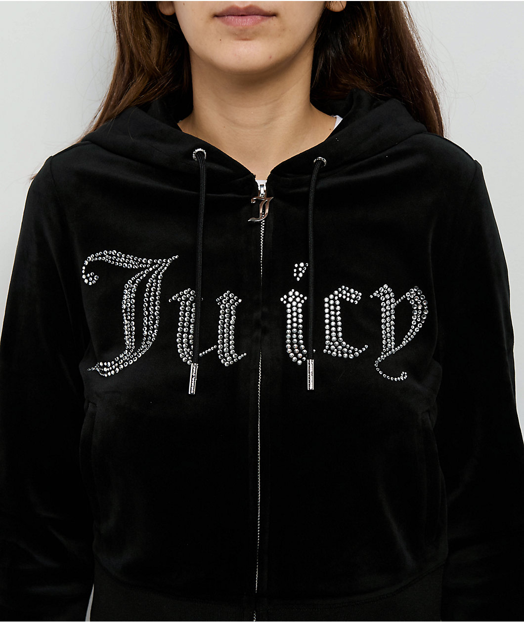Juicy Couture Front Bling Licorice Velour Zip Hoodie