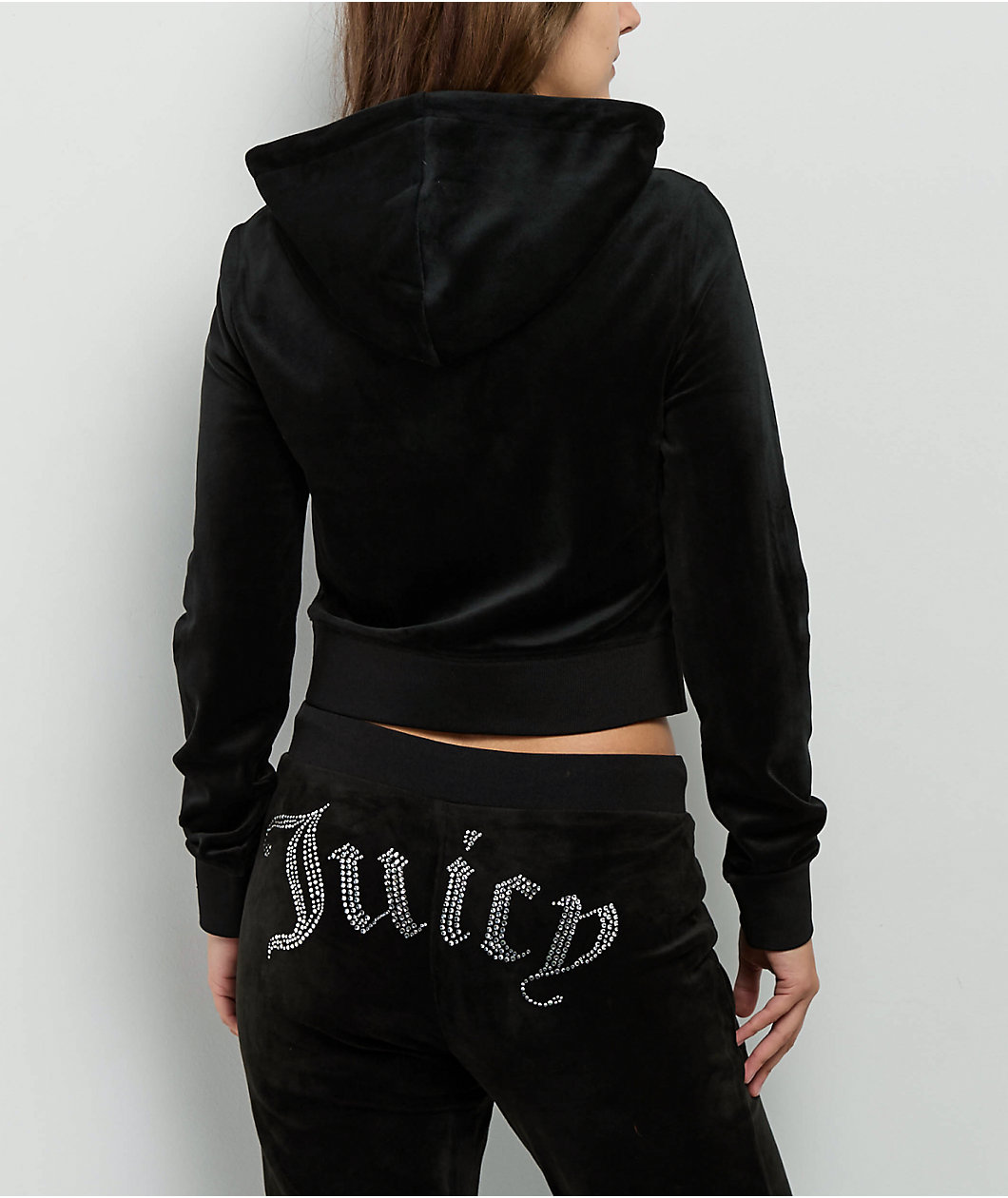 Juicy Couture Front Bling Licorice Velour Zip Hoodie