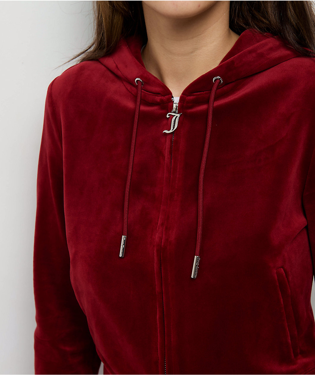 Juicy Couture OG Big Bling Red Dahlia Velour Zip Hoodie