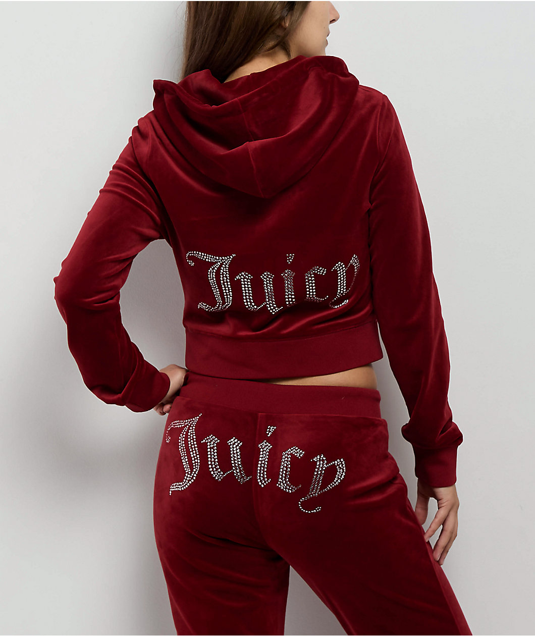 Juicy Couture OG Big Bling Red Dahlia Velour Zip Hoodie
