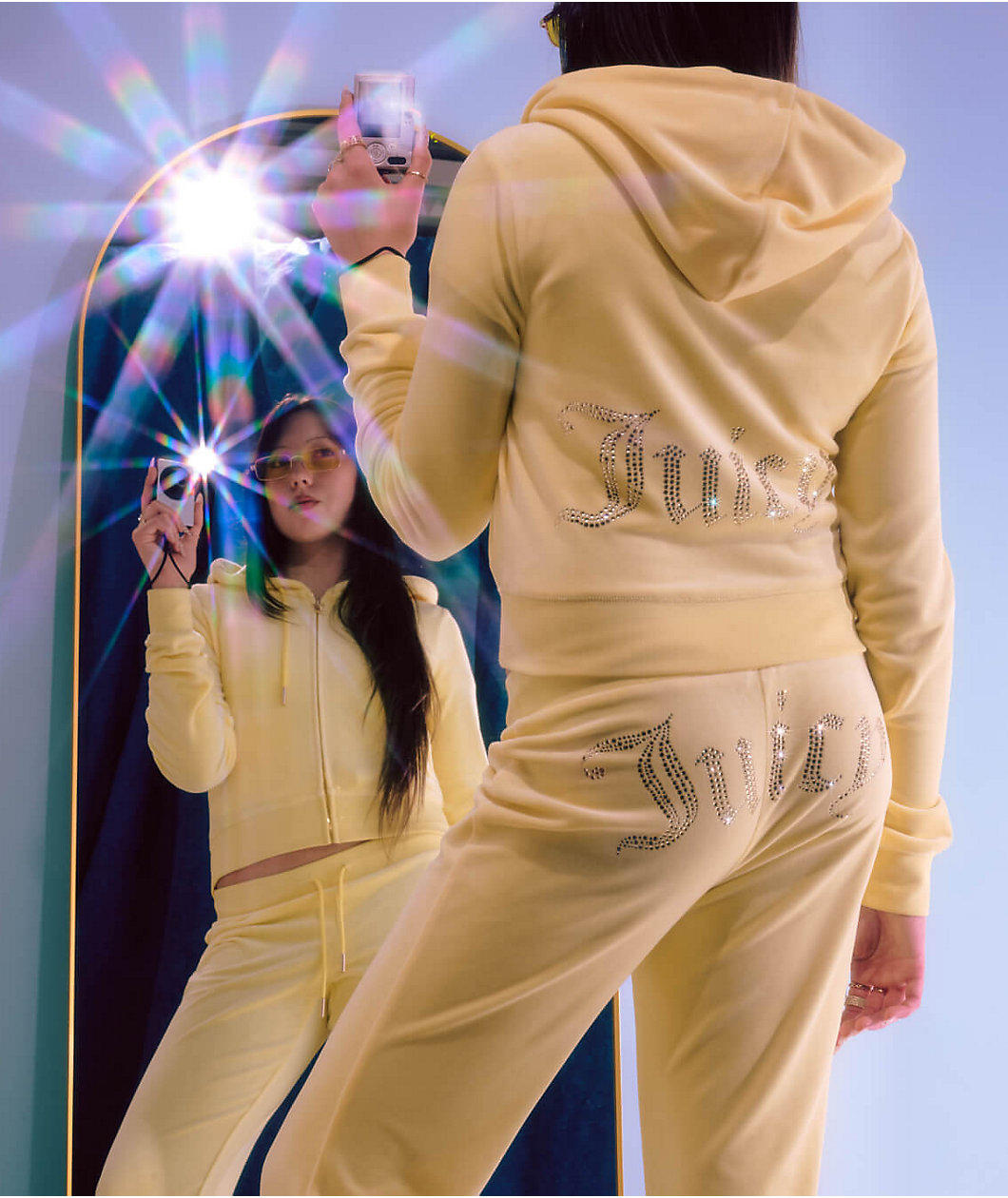 Juicy Couture OG Bling Yellow Iris Velour Track Pants