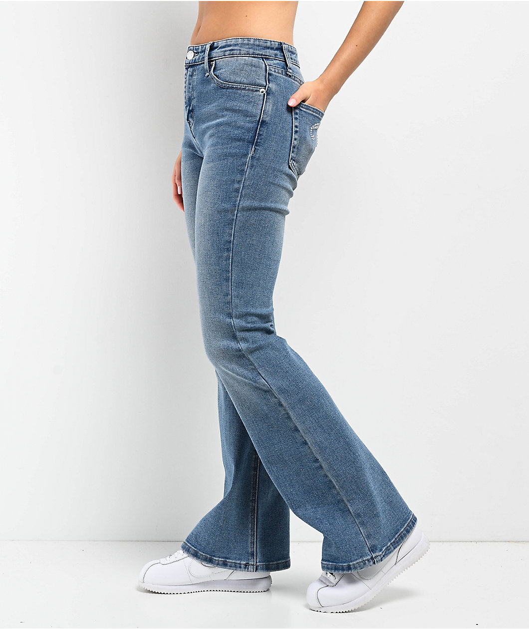 Juicy Couture Rhinestone Blue Low Rise Flare Jeans