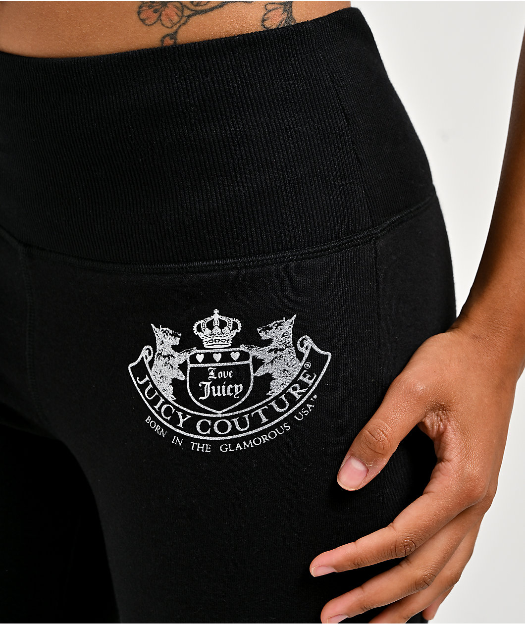 Juicy Couture Rib Waist Black Flare Sweatpants