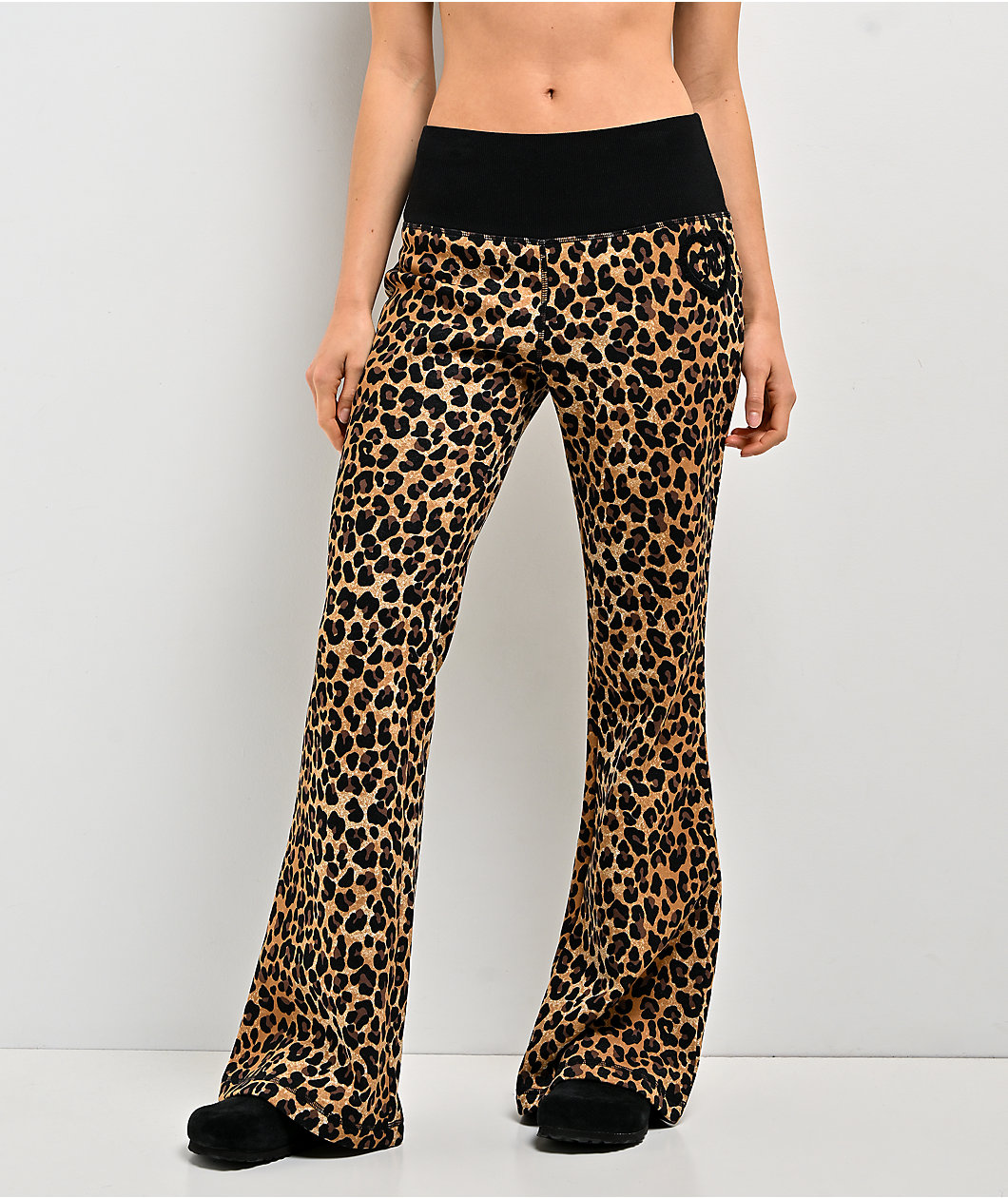 Juicy Couture Rib Waist Brown Leopard Flare Sweatpants