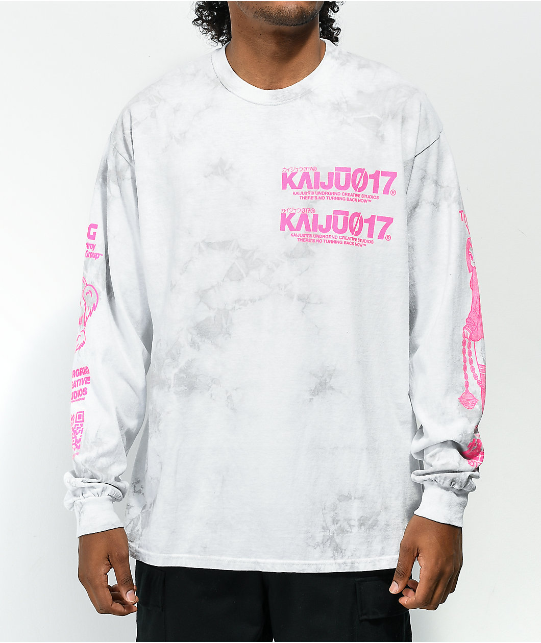KAIJU017 Dark Heart Grey Tie Dye Long Sleeve T-Shirt