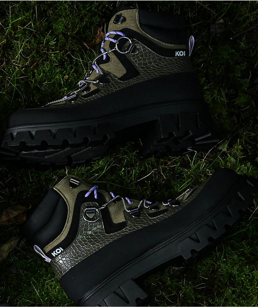 KOI Reaper Tanned Crocodile Platform Hiking Boots