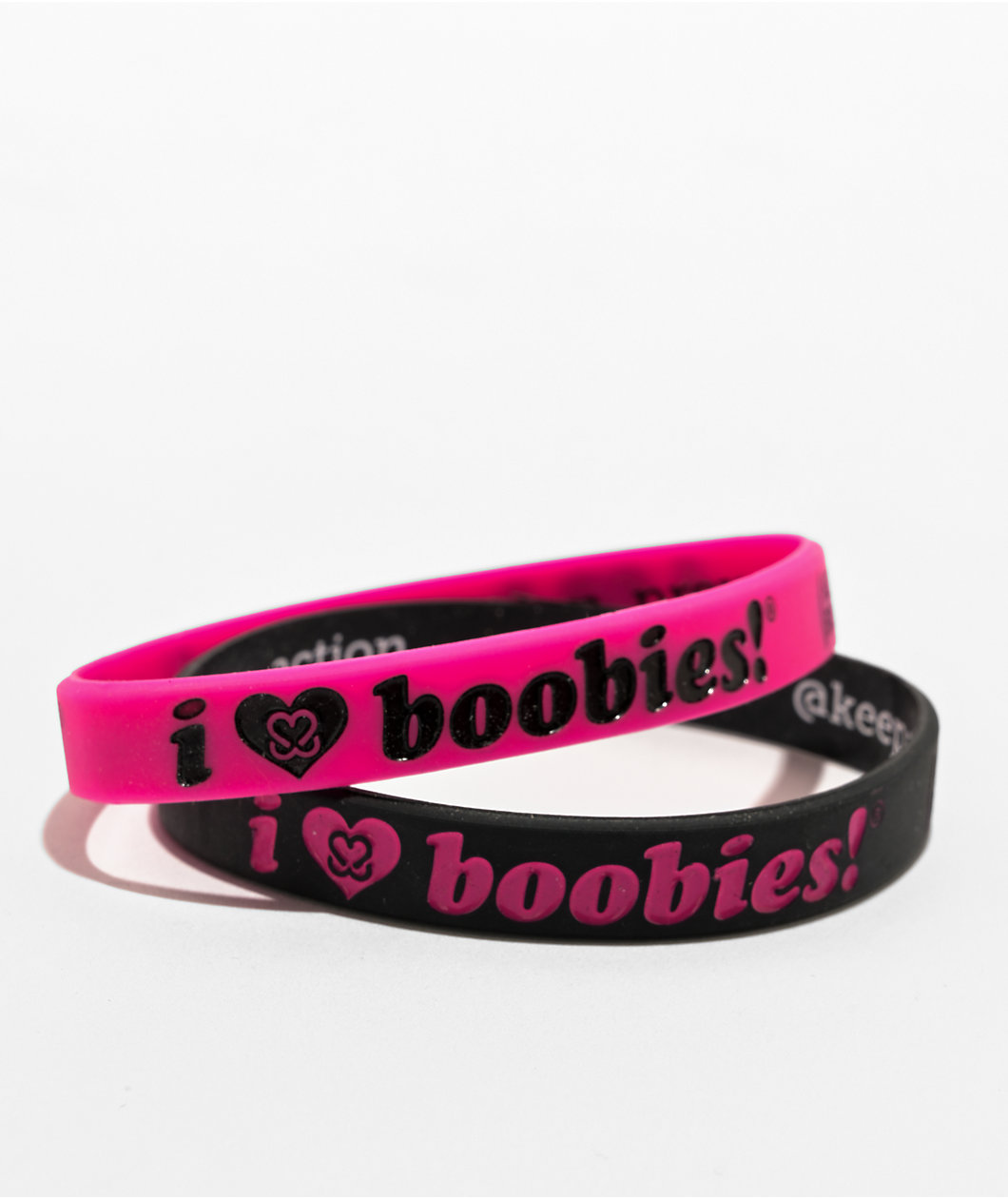 Keep A Breast Foundation I Heart Boobies Fuchsia & Black Mini 2 Pack Bracelets