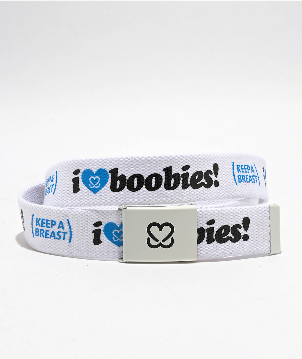 Keep A Breast Foundation I Heart Boobies White & Blue Web Belt