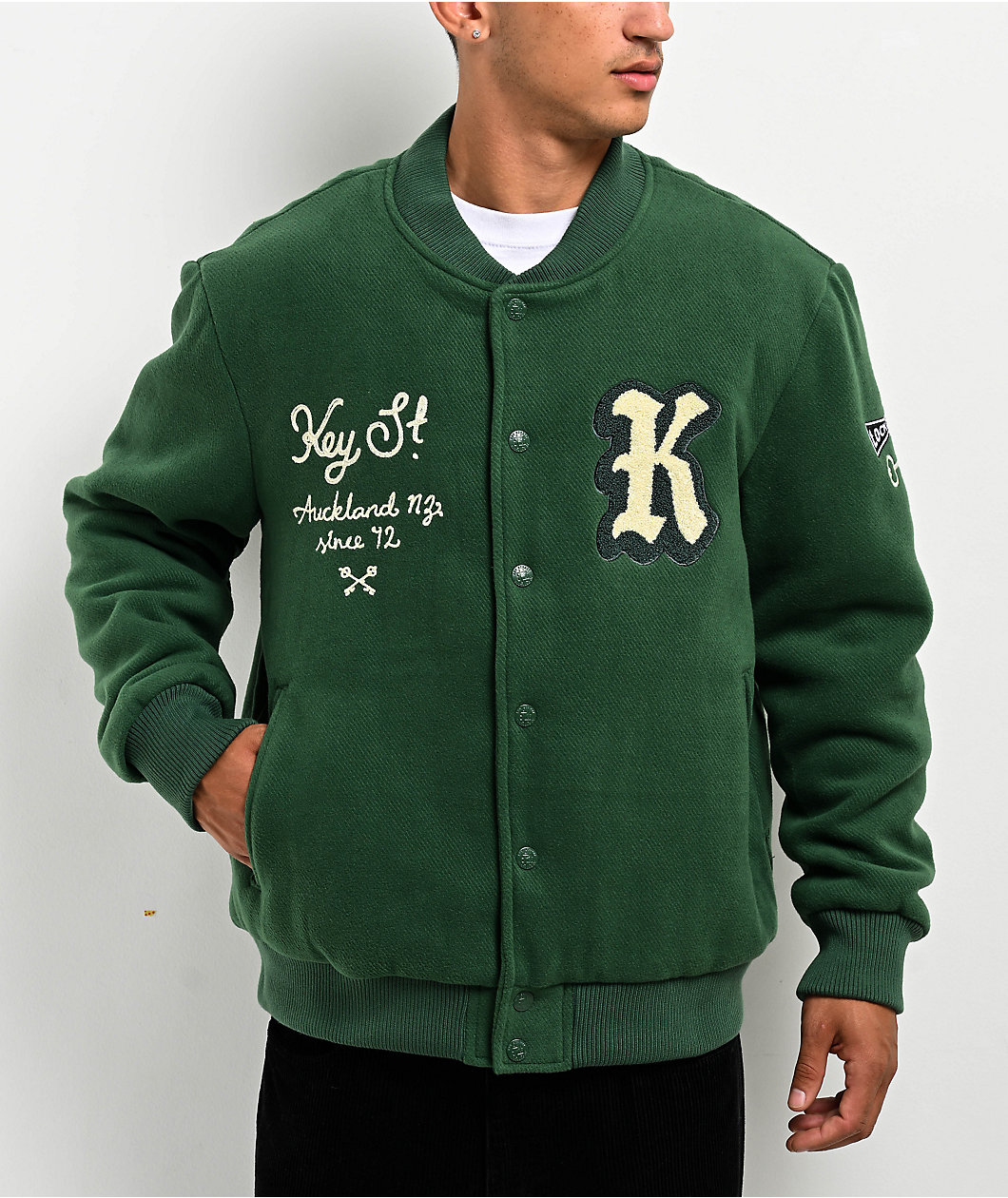 Key Street Parts & Service Green Varsity Jacket