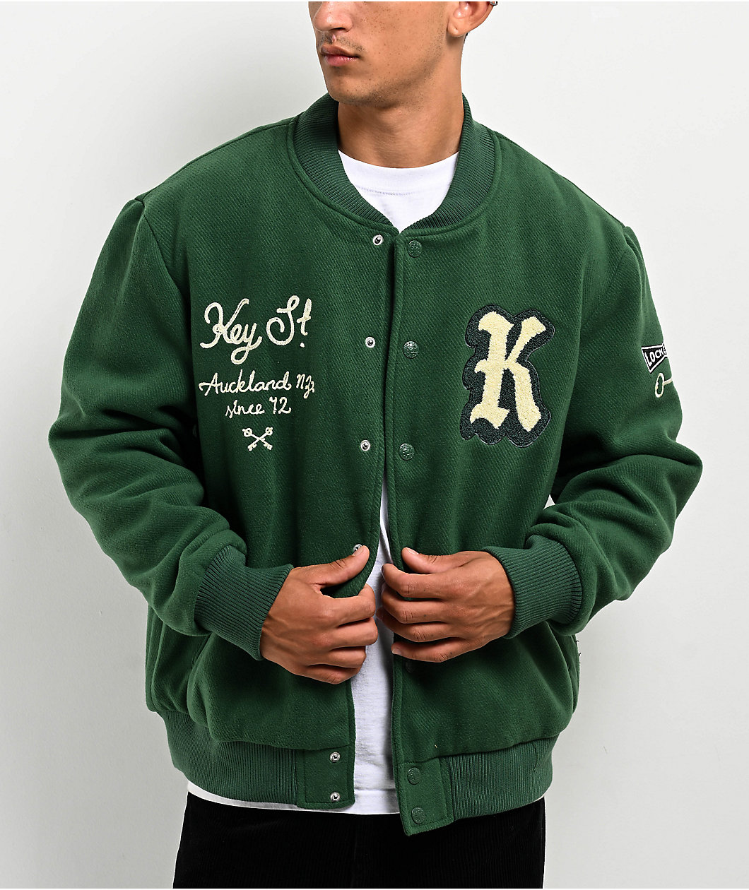 Key Street Parts & Service Green Varsity Jacket | MainPlace Mall