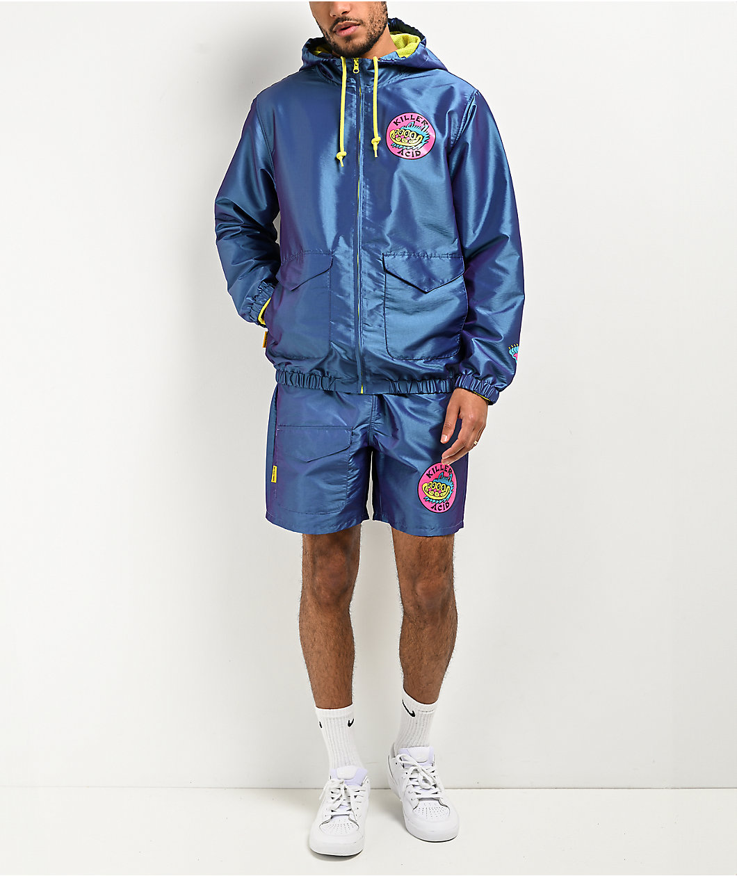 Killer Acid Cat Hologram Blue Windbreaker Jacket