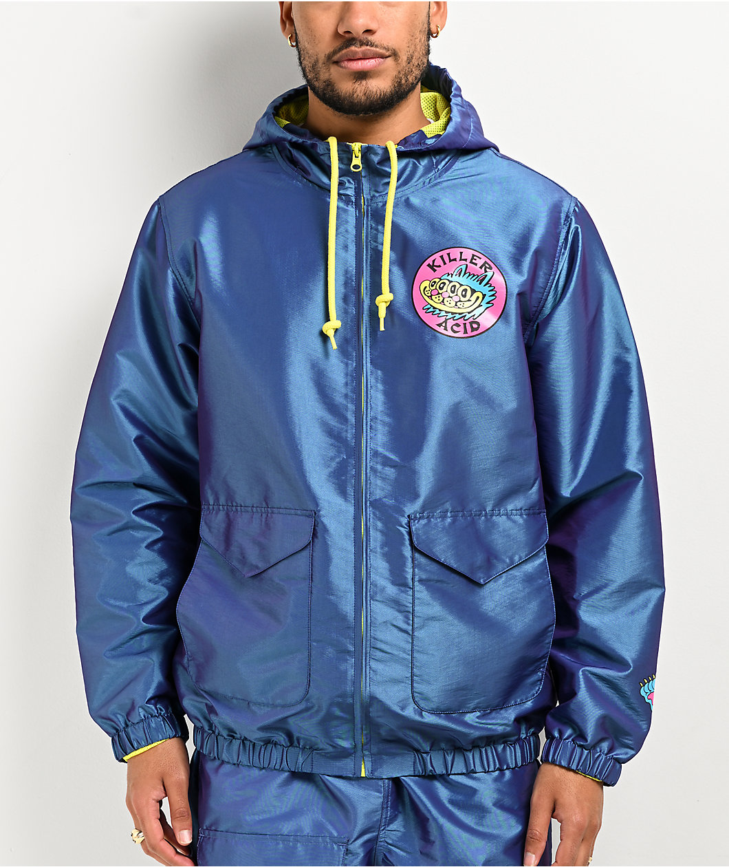 Killer Acid Cat Hologram Blue Windbreaker Jacket