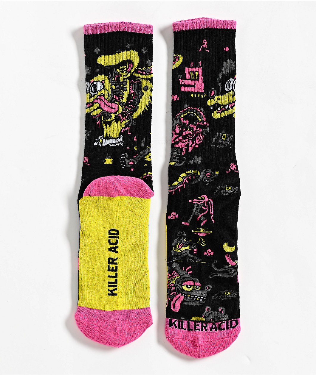 Killer Acid Trippy Dog Black, Yellow, & Pink Crew Socks