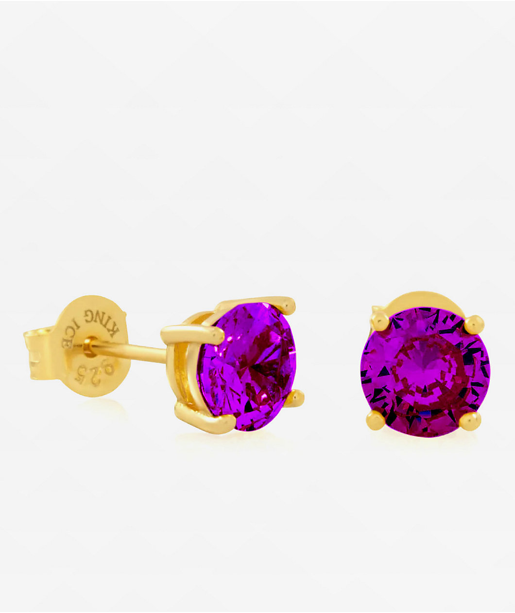 King Ice Briliant Cut Purple Stud Earrings