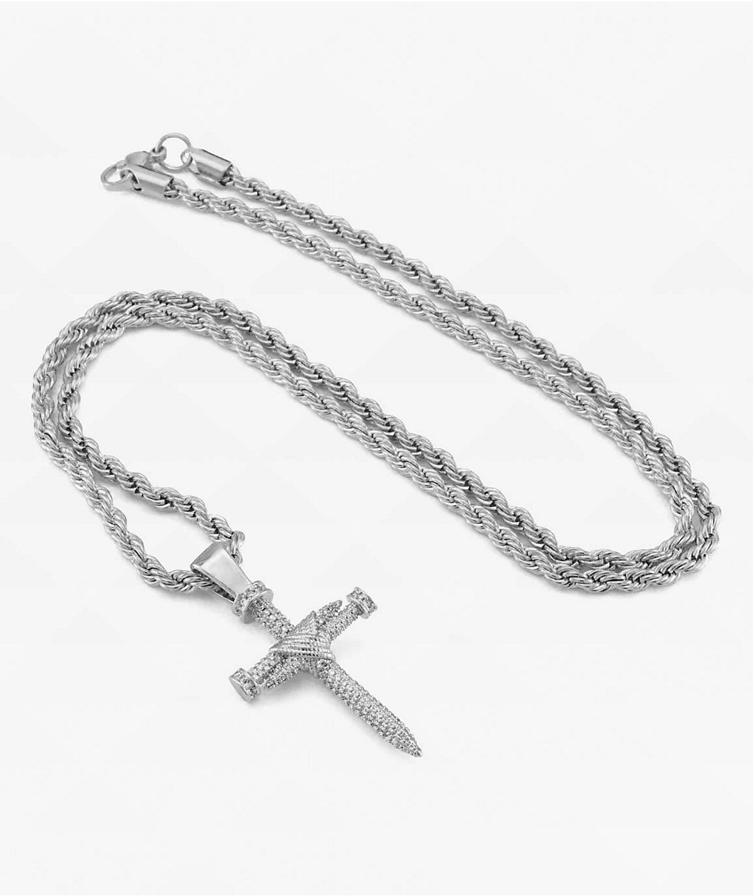 King Ice Nail Cross 22" White Gold Chain Necklace
