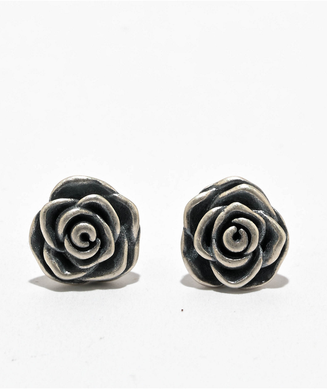 King Ice Roses Are Red Silver Stud Earrings