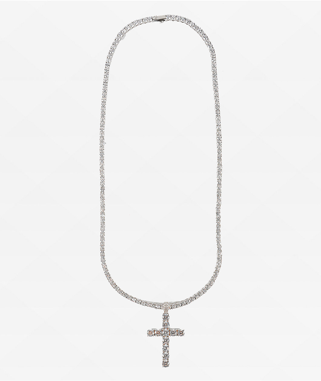 King Ice Tennis Cross White Gold 24" Chain Necklace