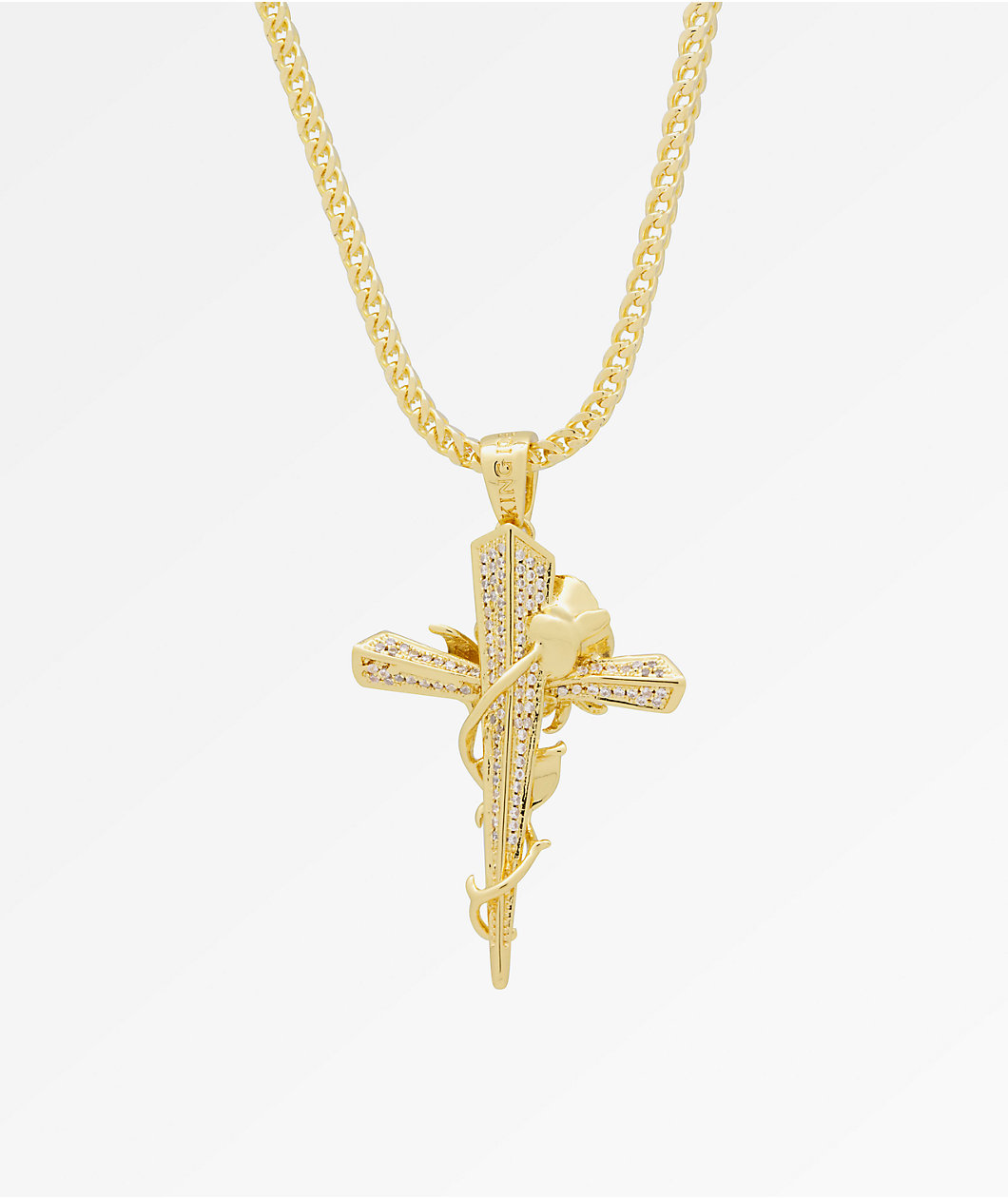 King Ice Thorned Cross Gold Necklace