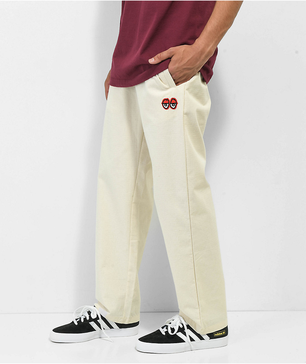 Krooked Eyes White Elastic Waist Pants