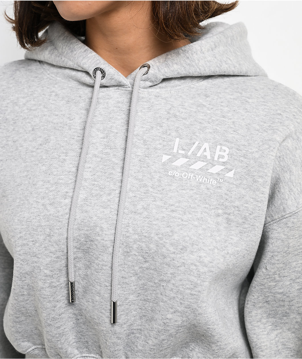 L/AB c/o Off-White™ Core Diagonal Heather Grey Crop Hoodie
