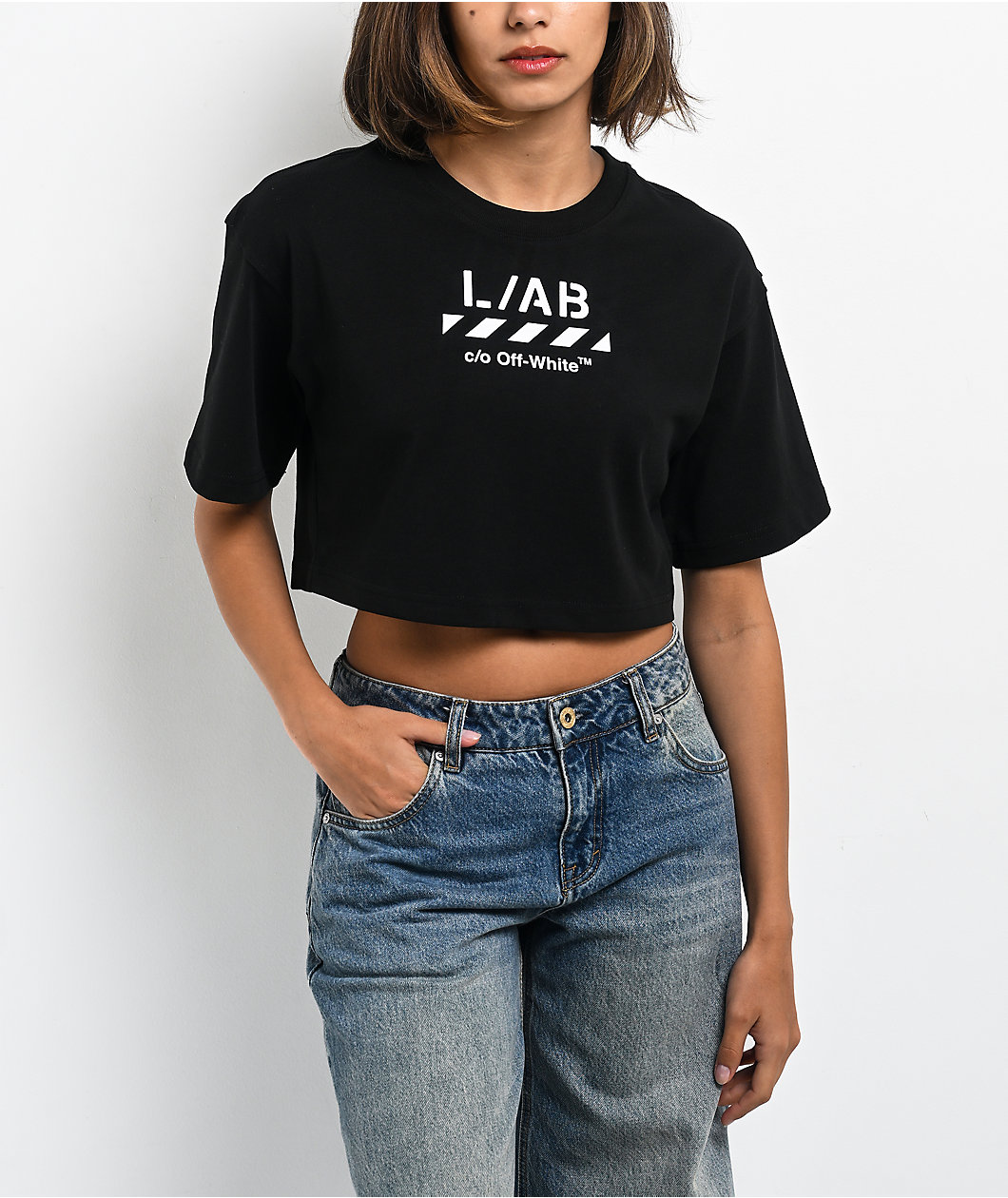L/AB c/o Off-White™ Logo Black Crop T-Shirt
