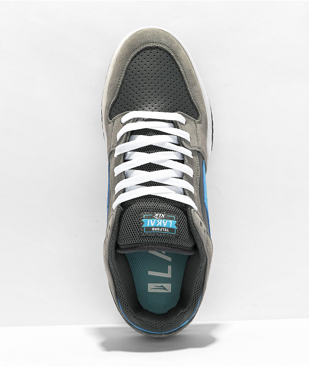 Lakai Telford Low Grey & Cyan Suede Skate Shoes
