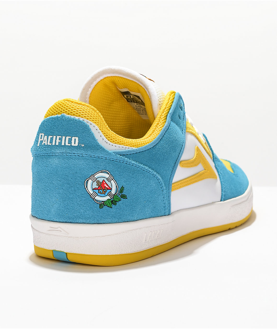 Lakai x Pacifico Telford White, Cyan, & Yellow Low Top Skate Shoes