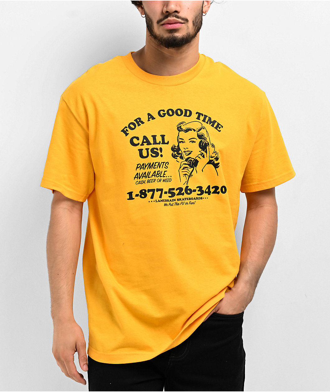 Lamebrain Call Us! Gold T-Shirt