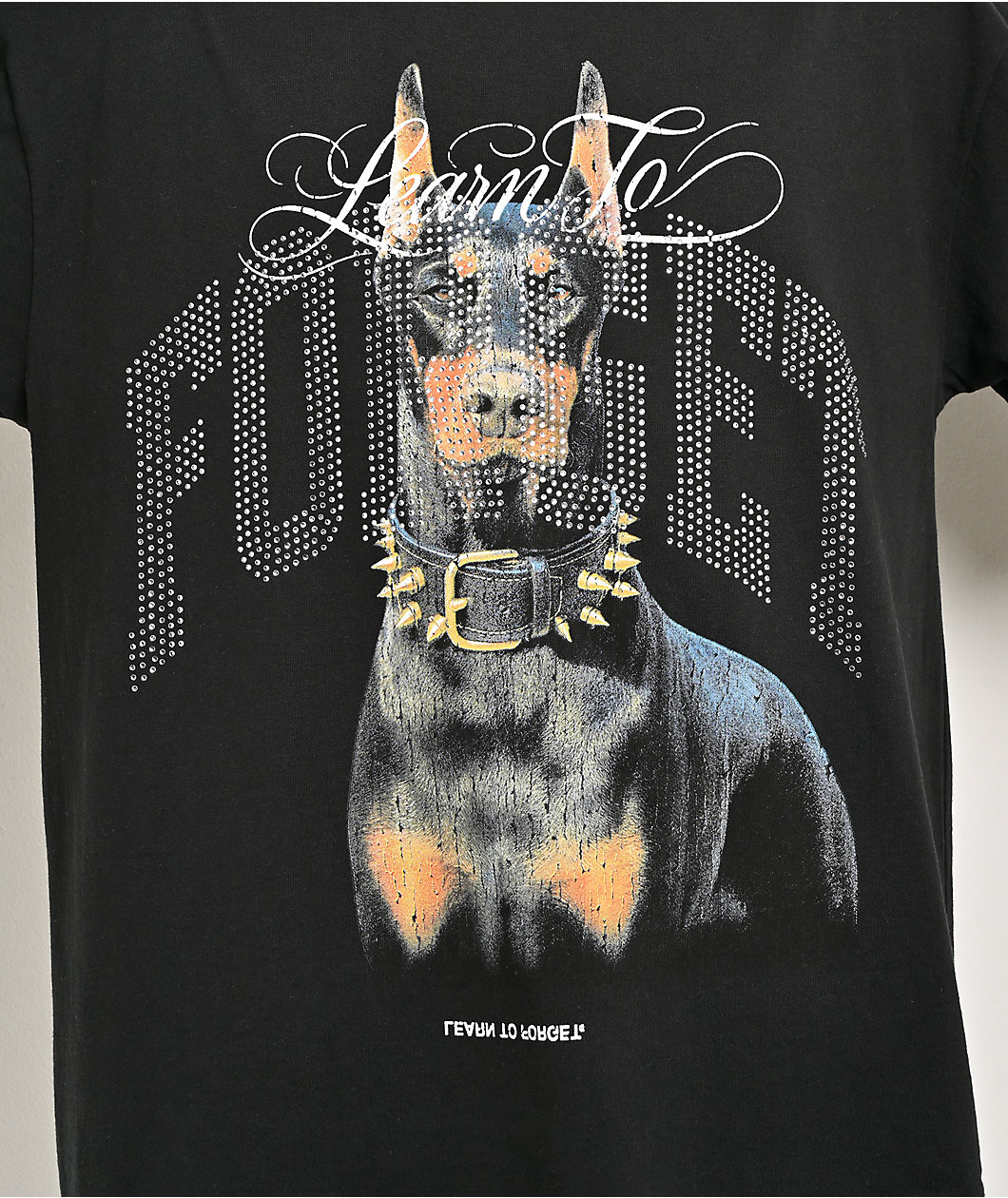 Learn To Forget Big Dog Rhinestone Black T-Shirt