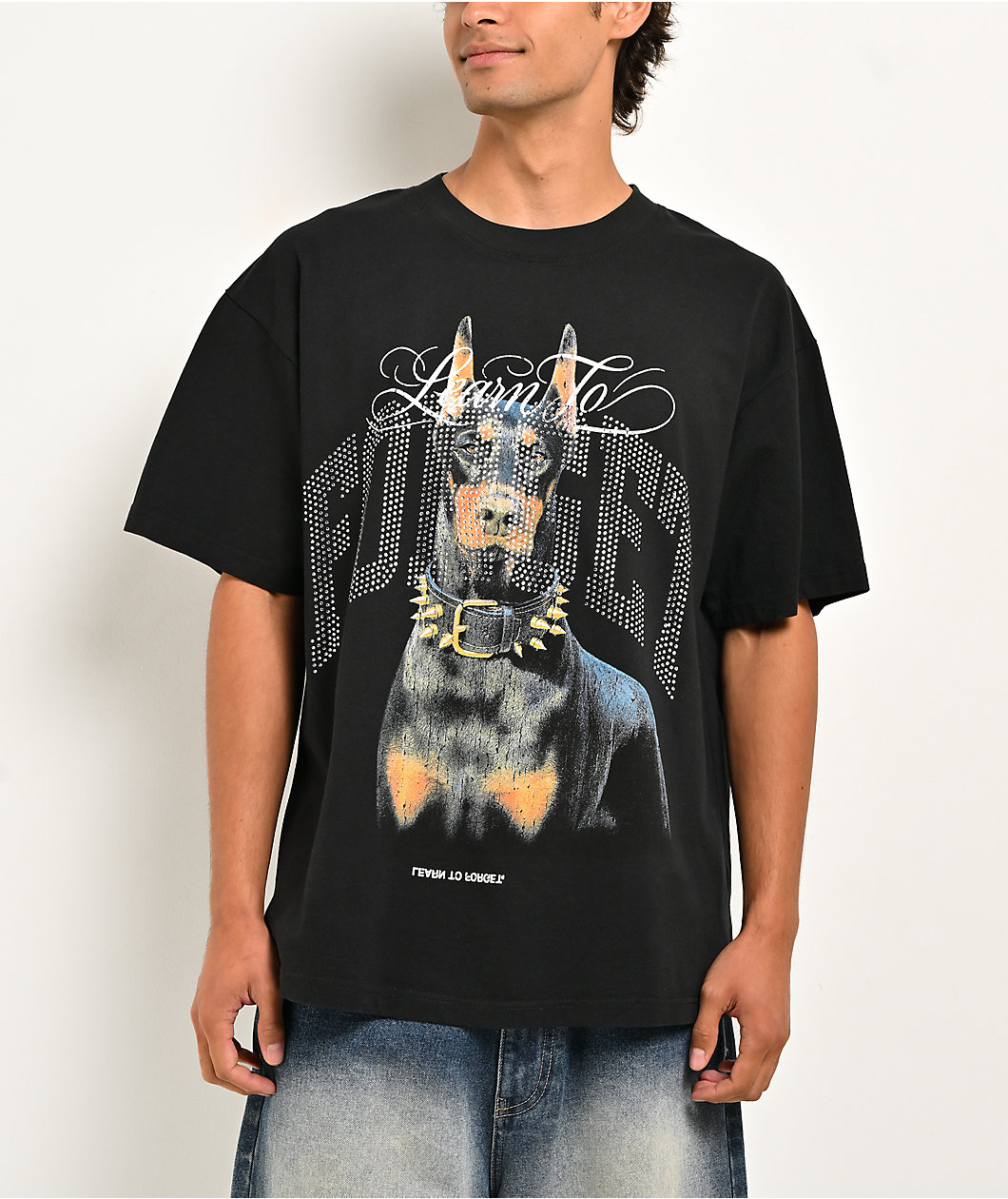 Learn To Forget Big Dog Rhinestone Black T-Shirt