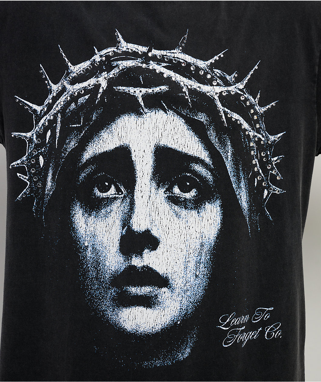 Learn To Forget Crown Of Tears Rhinestone Black Wash T-Shirt