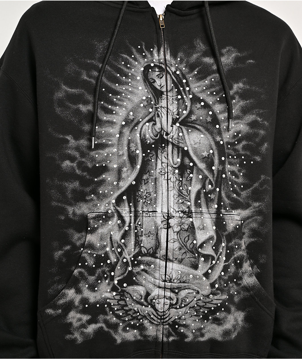 Learn To Forget Mary Studded Black Zip Hoodie