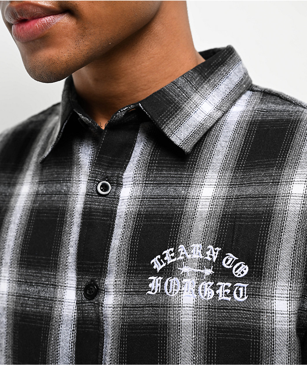 Learn To Forget Old English Black Flannel Shirt