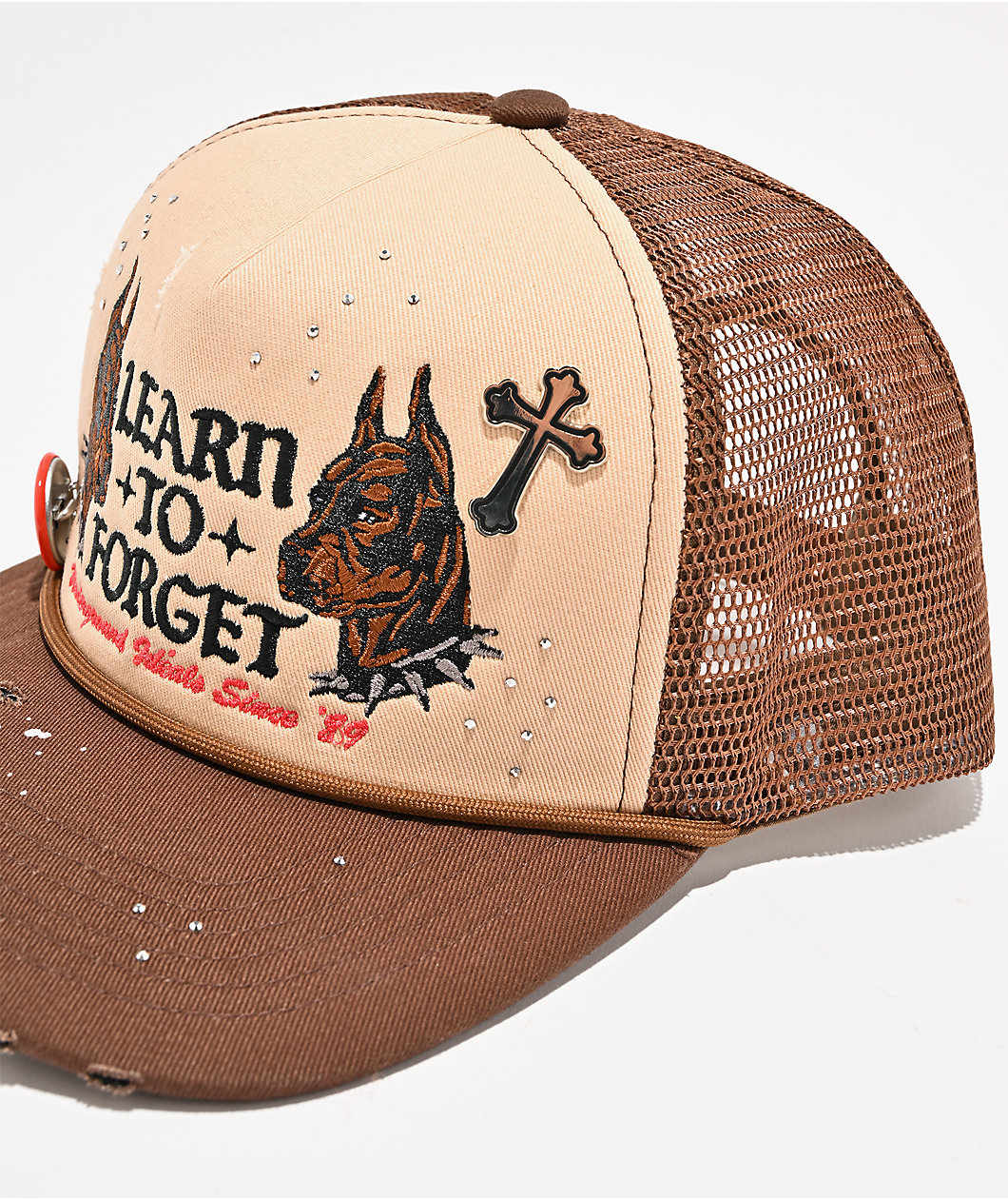 Learn To Forget Pitbulls Brown & Beige Trucker Hat
