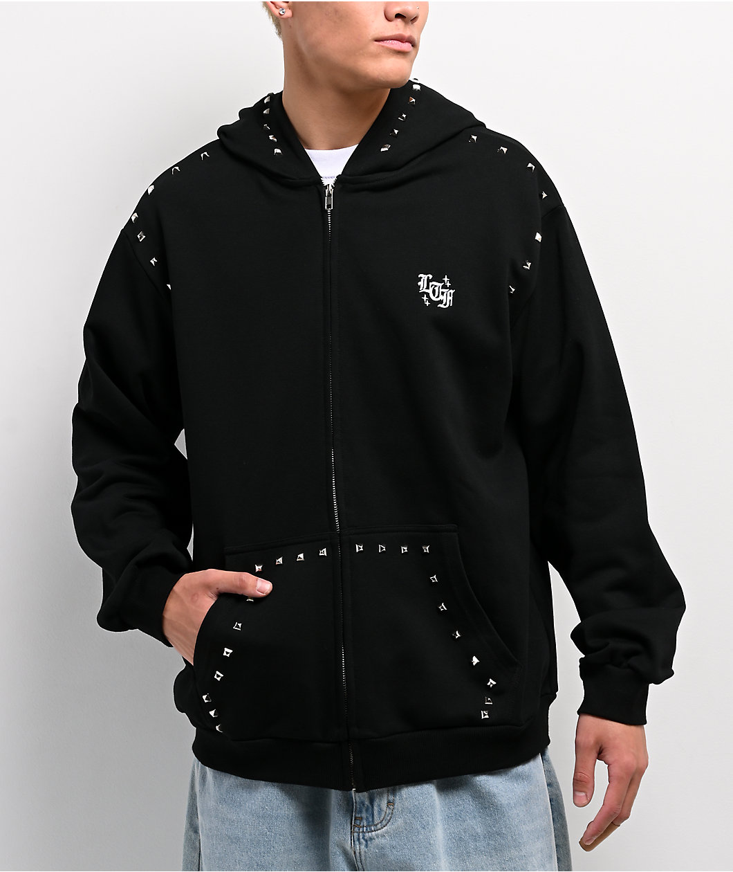 Learn To Forget Punk Stud Black Zip Hoodie