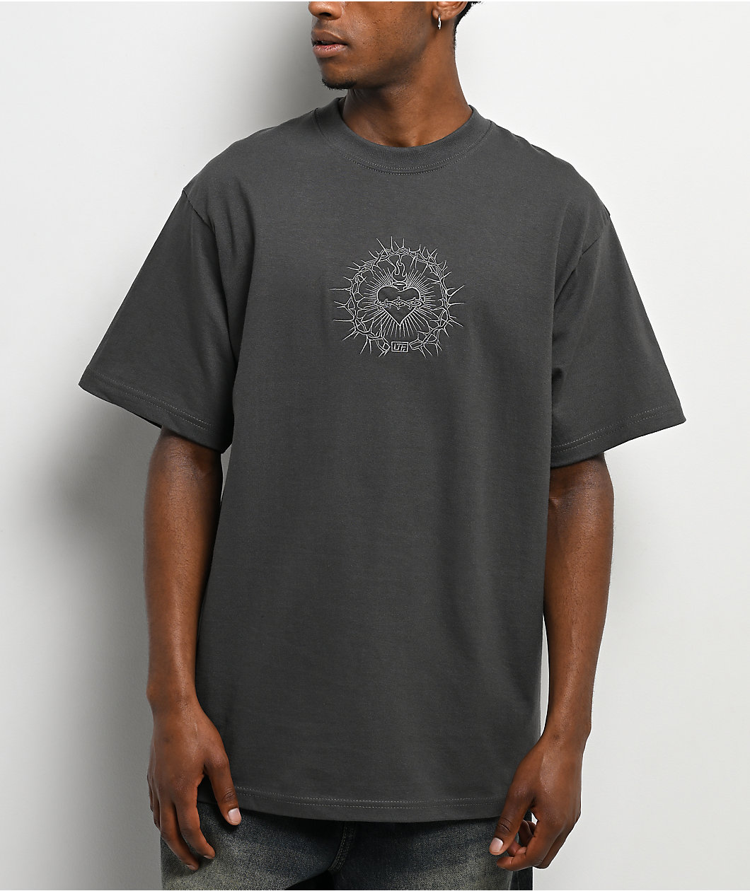 Learn To Forget Sacred Heart Embroidered Grey T-Shirt
