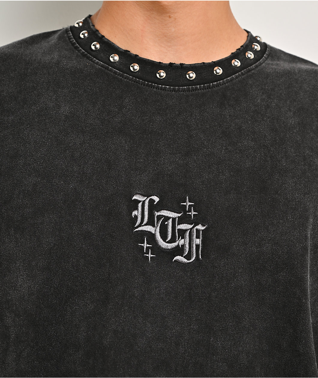 Learn To Forget Thrashed Studded Black Wash T-Shirt