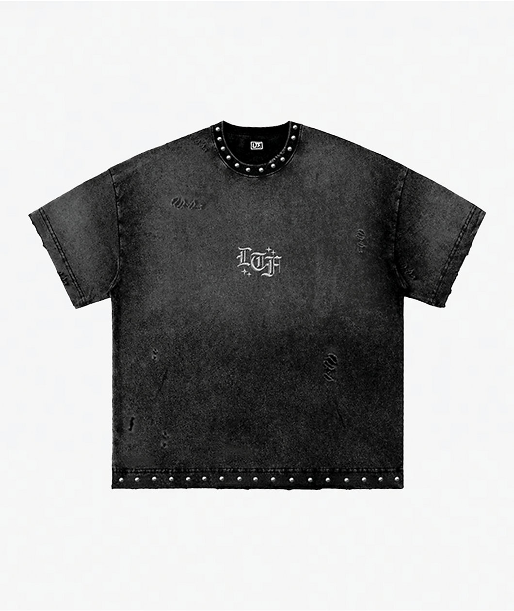 Learn To Forget Thrashed Studded Black Wash T-Shirt
