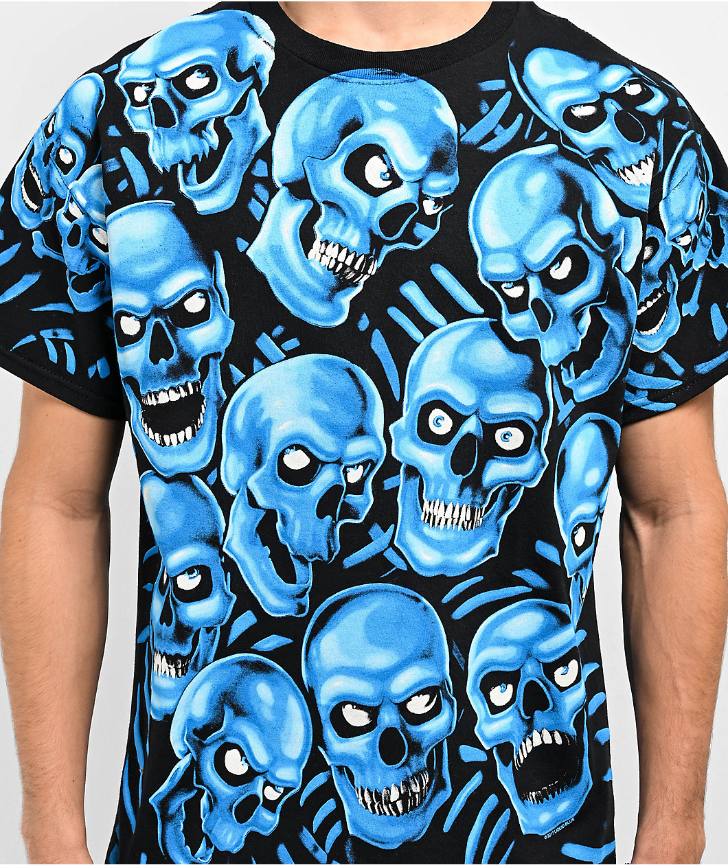 Liquid Blue Skull Pile Blue T-Shirt