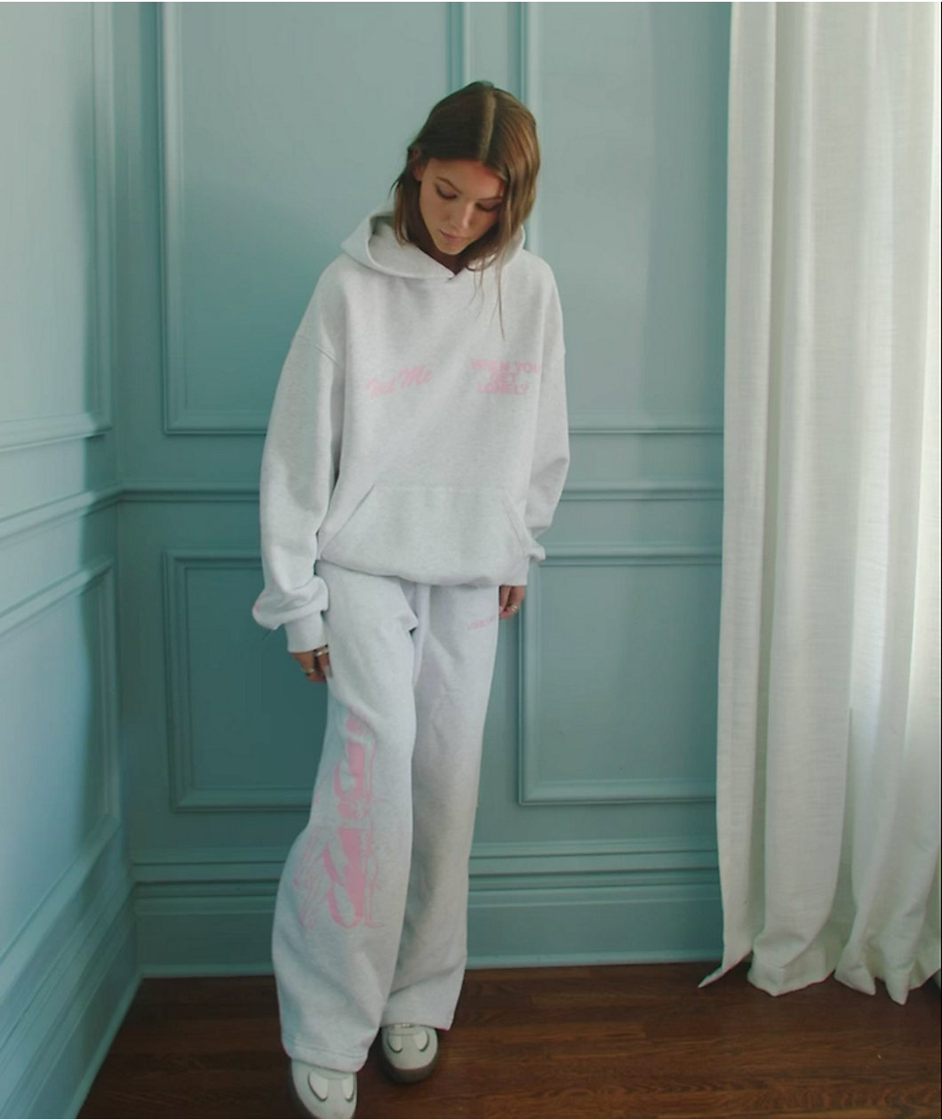 Lonely Ghost Text Me When You Get Lonely Heather Grey Wide Leg Sweatpants