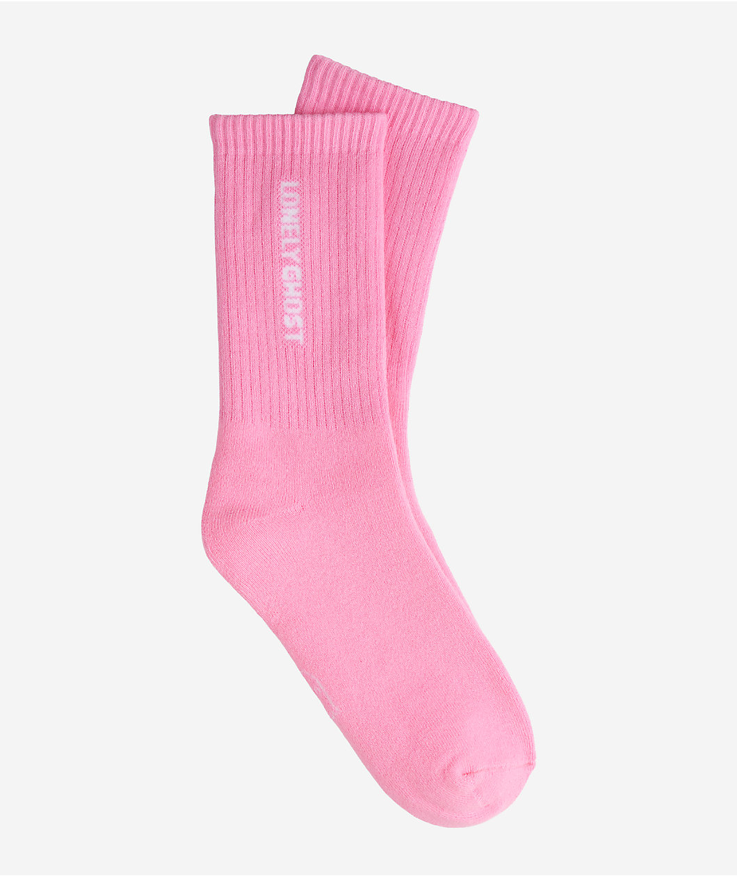 Lonely Ghost Wordmark Pink Crew Socks