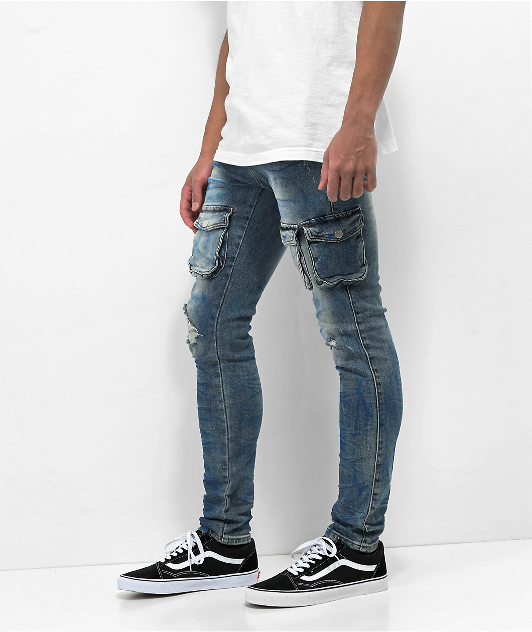 Lost Hill Medium Wash Denim Cargo Pants