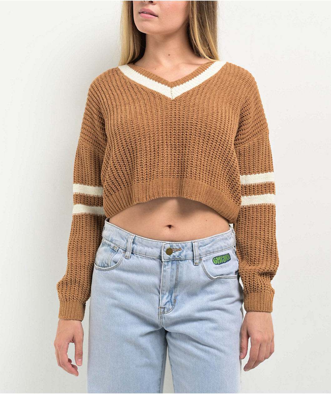 Love Knits NYC Brown V-Neck Crop Sweater