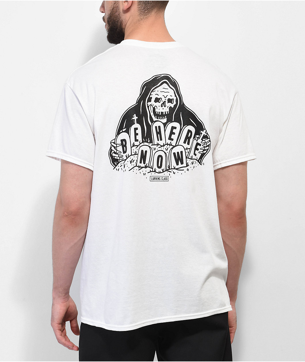Lurking Class By Sketchy Tank Be Here Now White T-Shirt