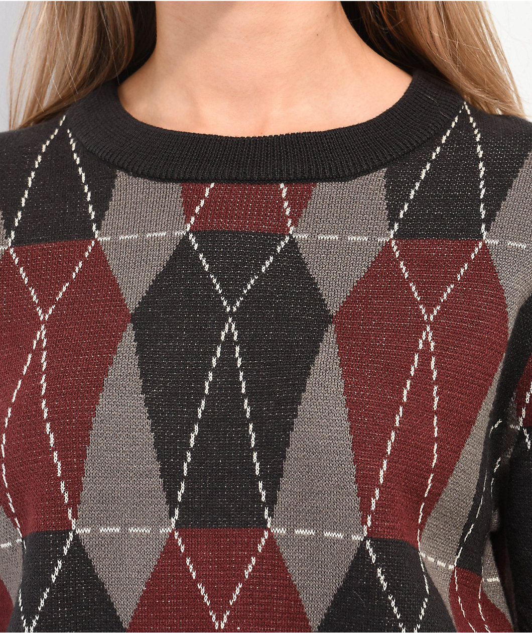 Lurking Class By Sketchy Tank Black, Burgundy, & Grey Coffin Argyle Sweater