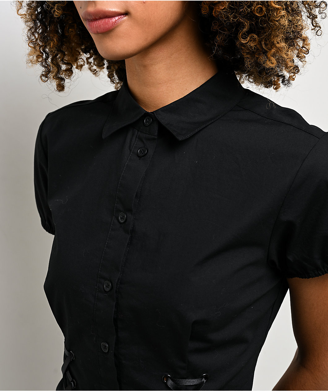 Lurking Class by Sketchy Tank Agnes Black Short Sleeve Button Up Corset Shirt