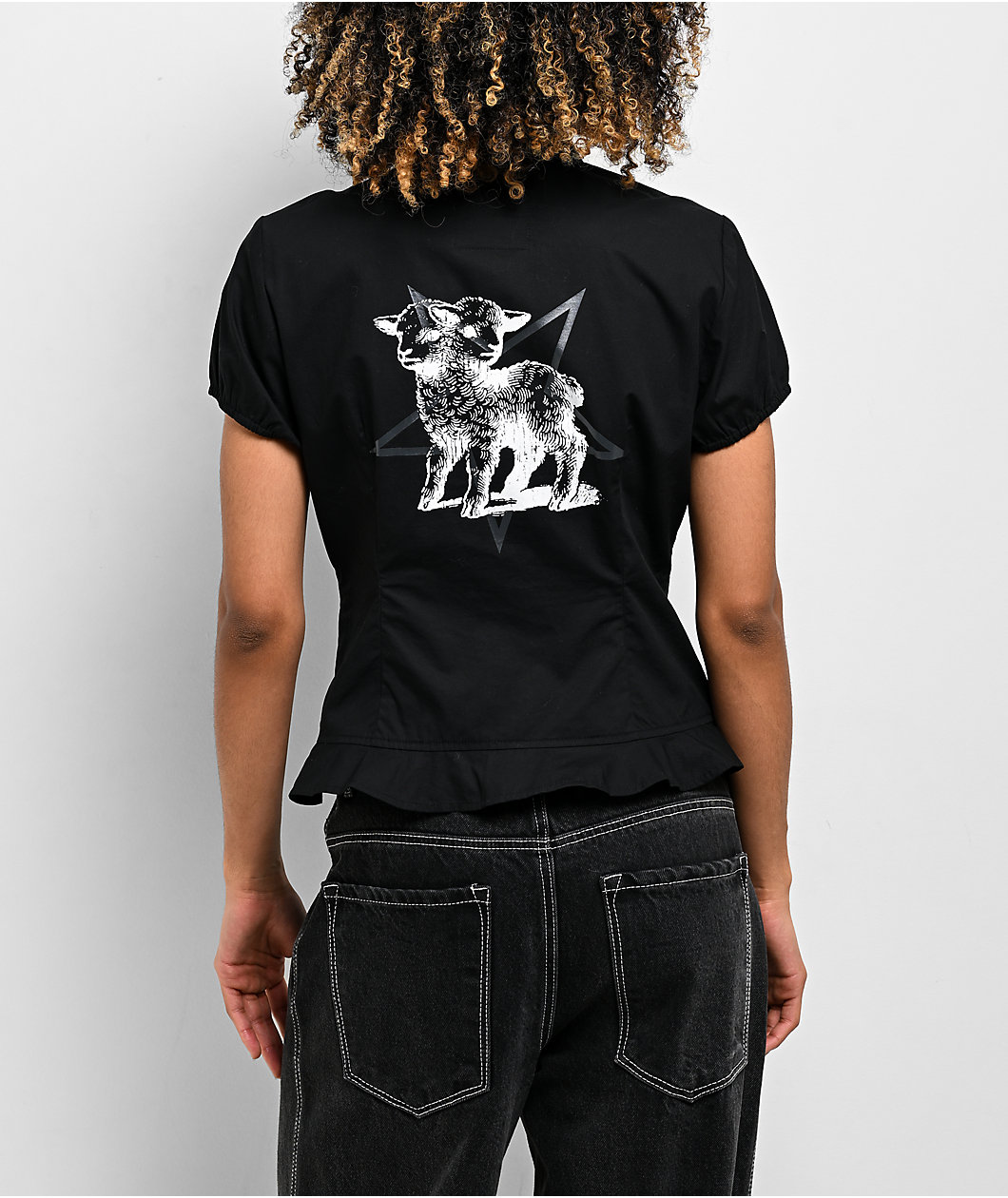 Lurking Class by Sketchy Tank Agnes Black Short Sleeve Button Up Corset Shirt