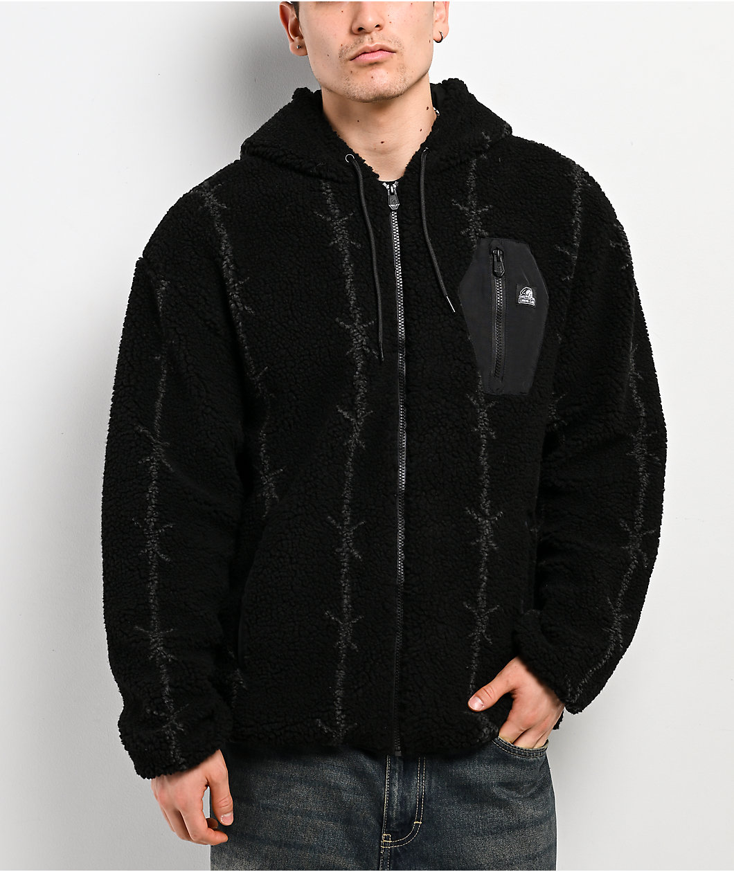 Lurking Class by Sketchy Tank Barbed Black Sherpa Zip Hoodie